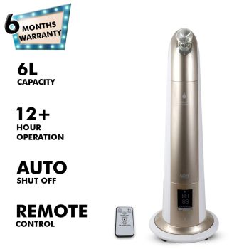 Allin Exporters H-189 Cool Mist Ultrasonic Floor Humidifier, Negative Ion Generator, Air Purifier with LED Display, Remote Control and Timer (Gold, 6 L)