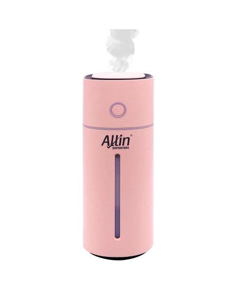 Allin Exporters Mini Ultrasonic Humidifier USB Portable Air Purifier Nano Atomization with LED Light & Filter Type for Car, Office Table, Cabin and Small Rooms (160 ml, Pink)
